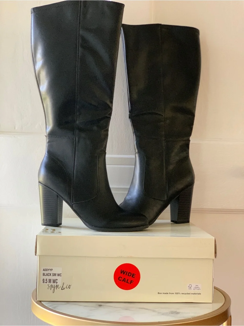 NWT Style & Co. Women’s Addy Knee High Wide Calf Dress Boots Black Smooth Sz 9.5